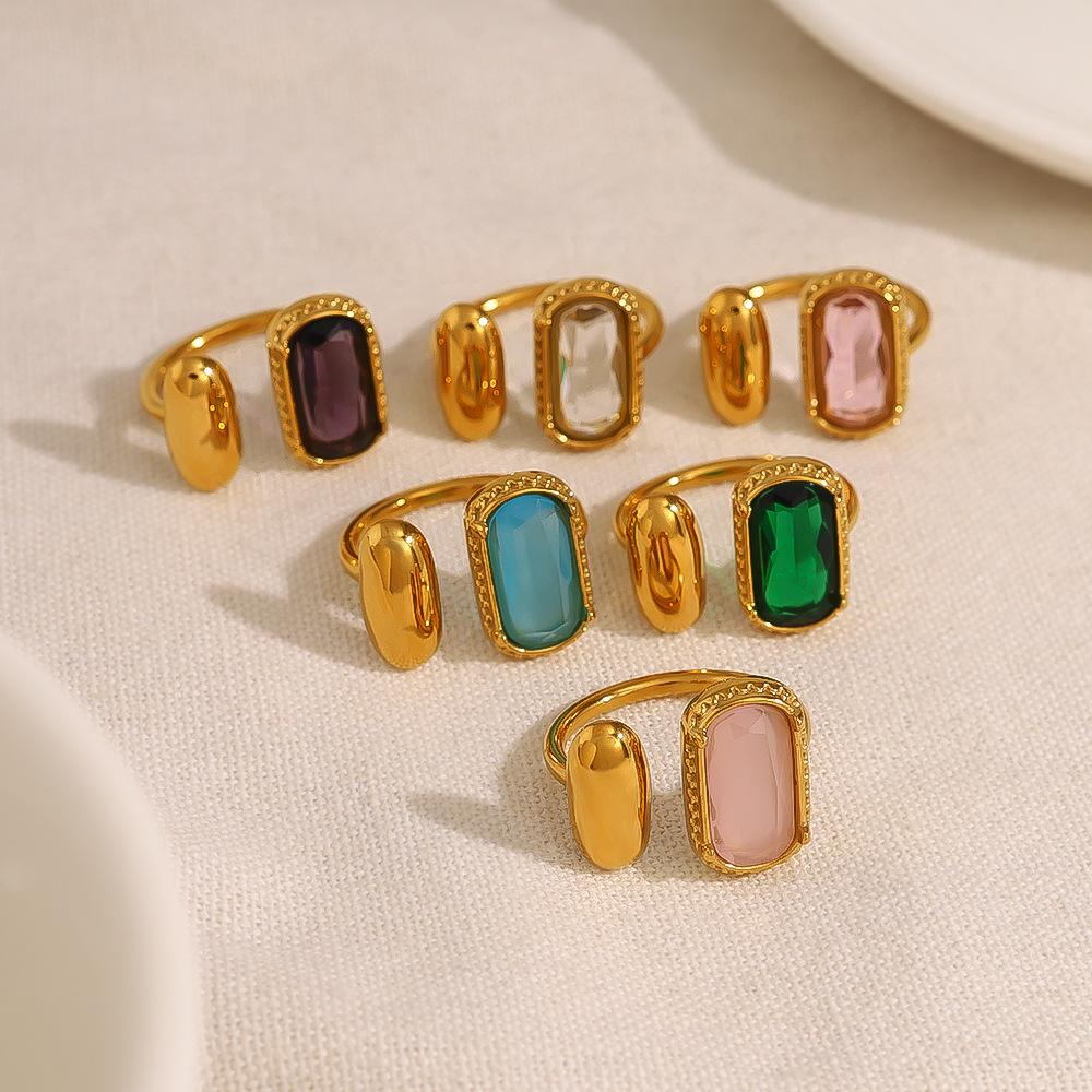 French Stainless Steel Glass Zirconium Exaggerated Ring Premium Ring Titanium Steel Women'S Jewelry Rings