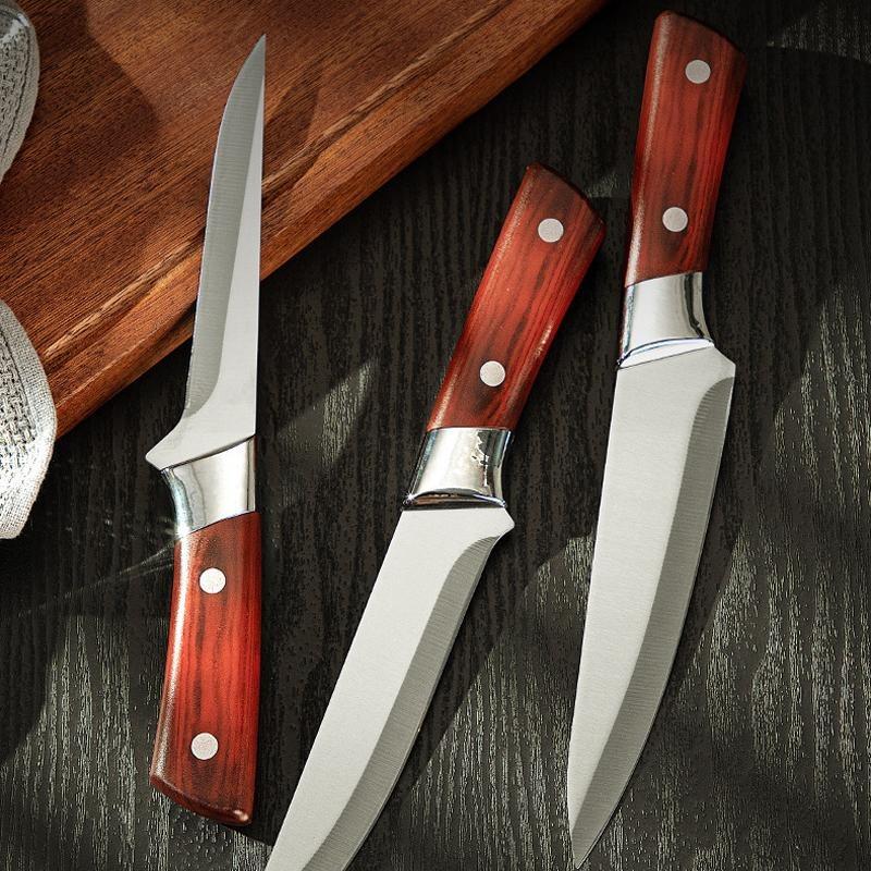Meat Cleaver Chef Knife Stainless Steel Boning Knife Sharp Slaughtering Sheep Pig Fish Fruit Vegetable Knives with Sheath Kitchen Tool