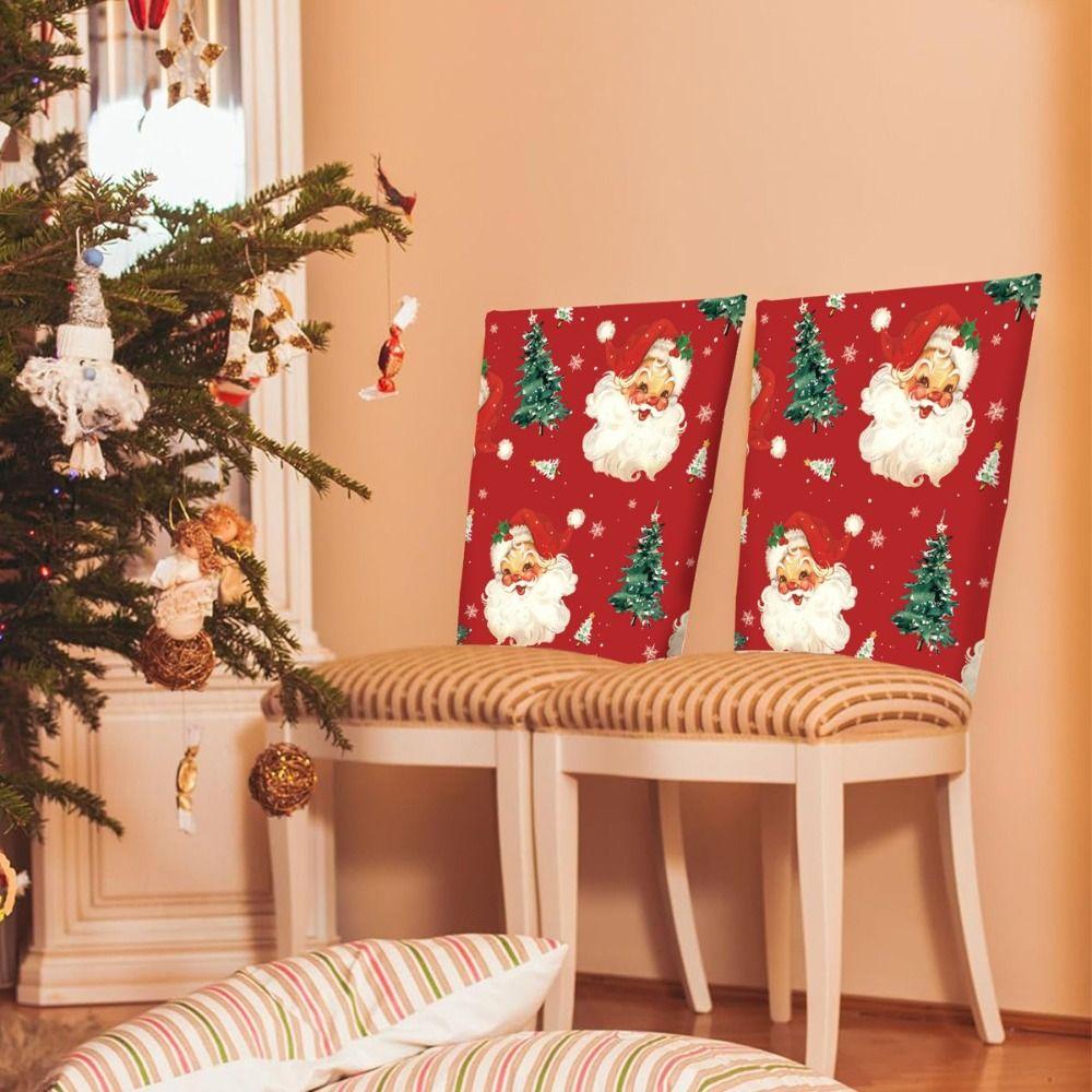 Snowman Christmas Chair Cover Santa Claus Pattern Washable Chair Back Cover Quick Easy Use Elf Pattern Xmas Seat Slipcover