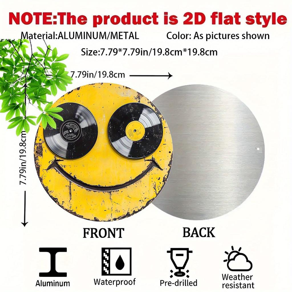 Vintage Smiling Face Round Aluminum Wall Art