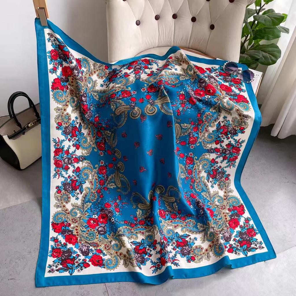 110*110Cm Russian Style Floral Print Square Scarf Women Traditional Ukrainian Shawl Babushka Bnadana Handkerchief Ethnic Scarves
