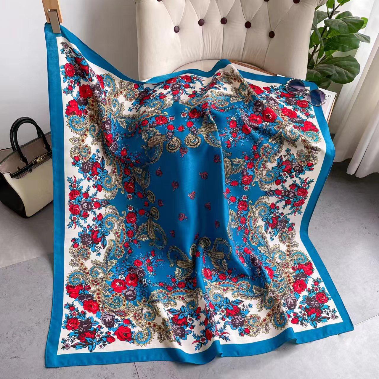 

110*110см Квадратный шарф с цветочным принтом в русском стиле Женский традиционный украинский платок Бабушка Бандана Носовой платок Этнические шарфы 110X110cm