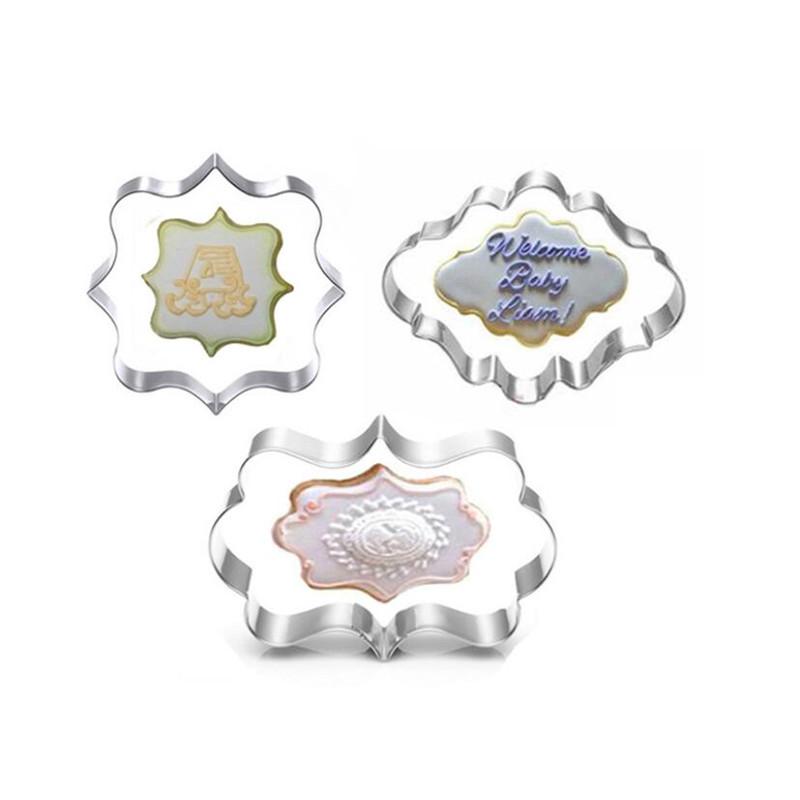 Sugar Biscuit Mold 3Pcs Plaque Cutter Cookies Frame DIY Cake Oval Square Rectangle Fancy Stainless Cookie Mold Stamp Pastry Tool