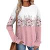 Women's Winter Color-Block Printed Lightweight Brushed-Cotton Round Neck Top
