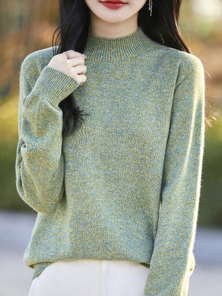 Temperament Velvet Heather Yarn Sweater - Women's Soft, Skin-Friendly Thick Knit Half-High Collar for Autumn