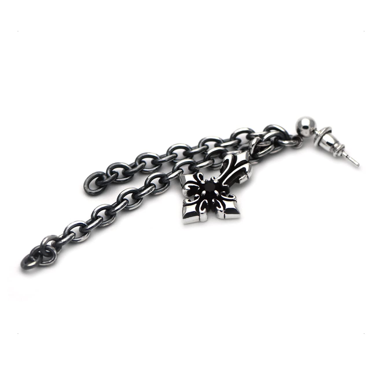 

Cooldust Inverted Cross Charm Sterling Silver 925 Chain Earrings with Onyx FCE-029