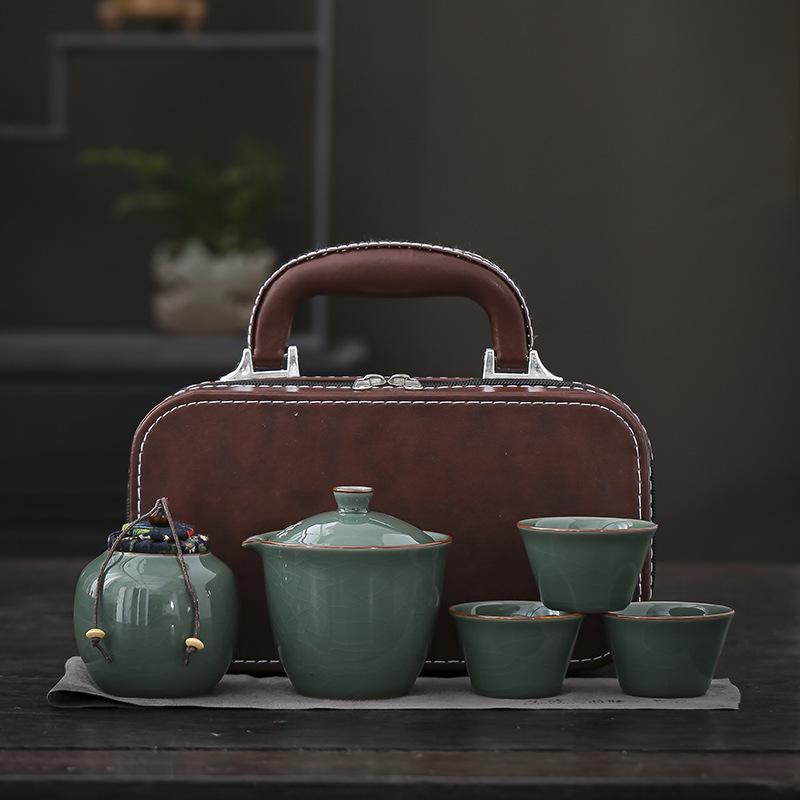 Travel tea set Convenient outdoor ceramic Ru kiln Kuaike cup set Business event souvenir