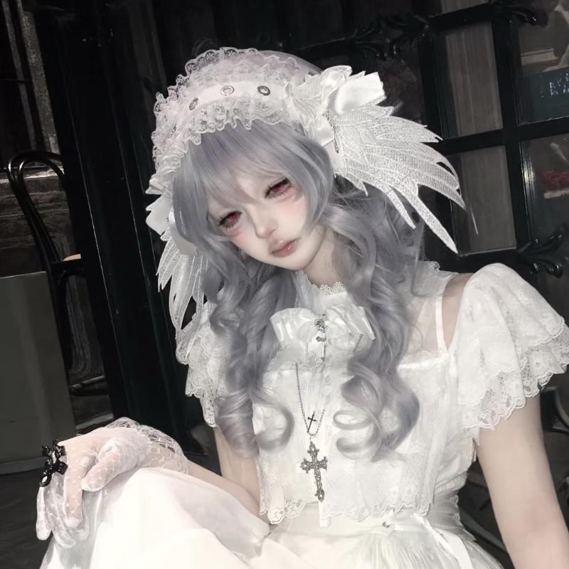 Gothic Lolita Cosplay Headwear Sweet Lovely Girl Harajuku Subculture Wing Angel Lace Flounce Fold Headband Hair Accessories