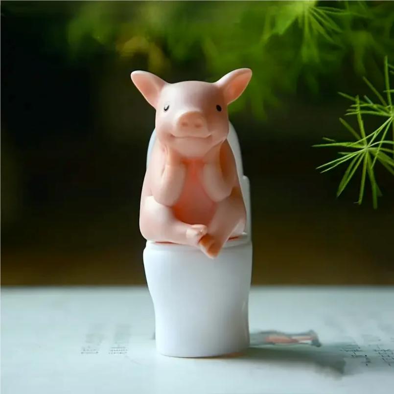 Adorable Pink Pig On Toilet Figurine - Whimsical Pvc Decor For Home, Office, & Car | Ideal Gift For Friends | Versatile Indoor