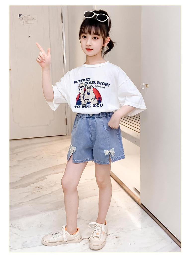 Korean Style Girls' Denim Shorts with Bows - Chic Summer Fashion Hot Pants for Kids