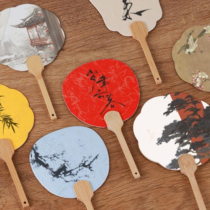 Ancient Fan Paper Hand Fan Round Rice Paper Fan Blank Chinese Painting Group Fan Party Gift Home Decorations