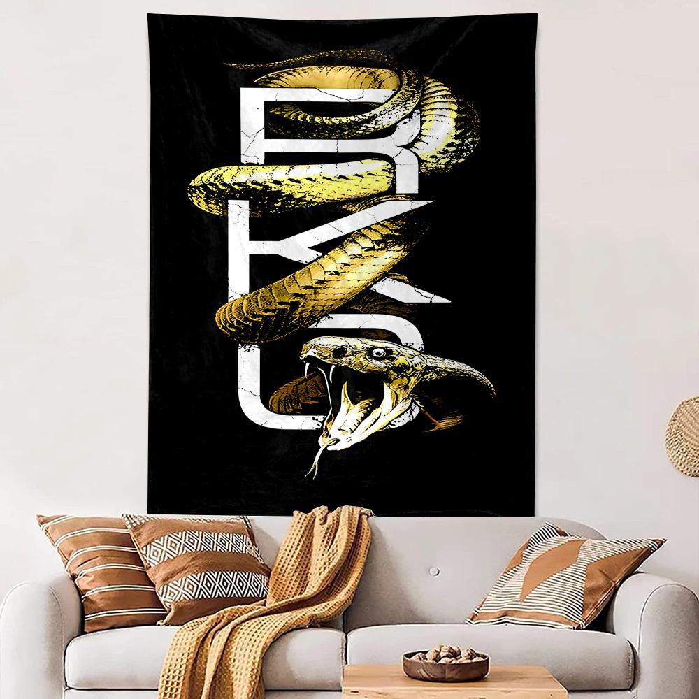 Tapestry King Cobra Snake Gold Black RK Monogram Grunge Wall Hanging Men Cave Decor