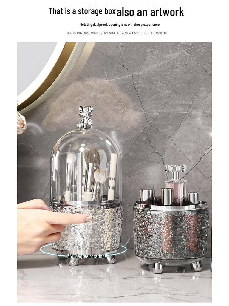 Rotating Dustproof Makeup Brush and Cosmetics Organizer with Large Capacity