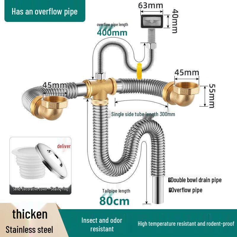 TLXT Kitchen Double Sink Drain Pipe Kit