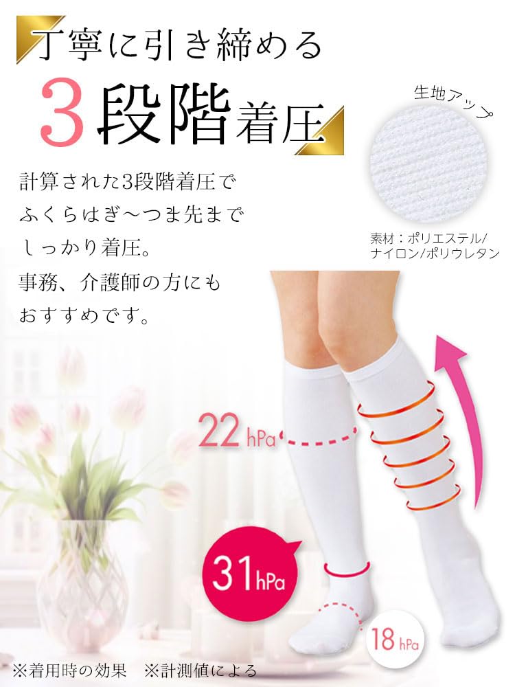 Nursery Compression High Socks for Size White of 9000001A Nurses, Medical, Office, Women, 23-25, (Set 5),