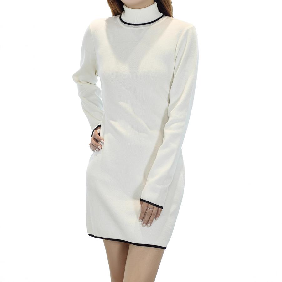 Трикотажный свитер Женское платье в рубчик с высоким воротником Осень/Зима XL белый
