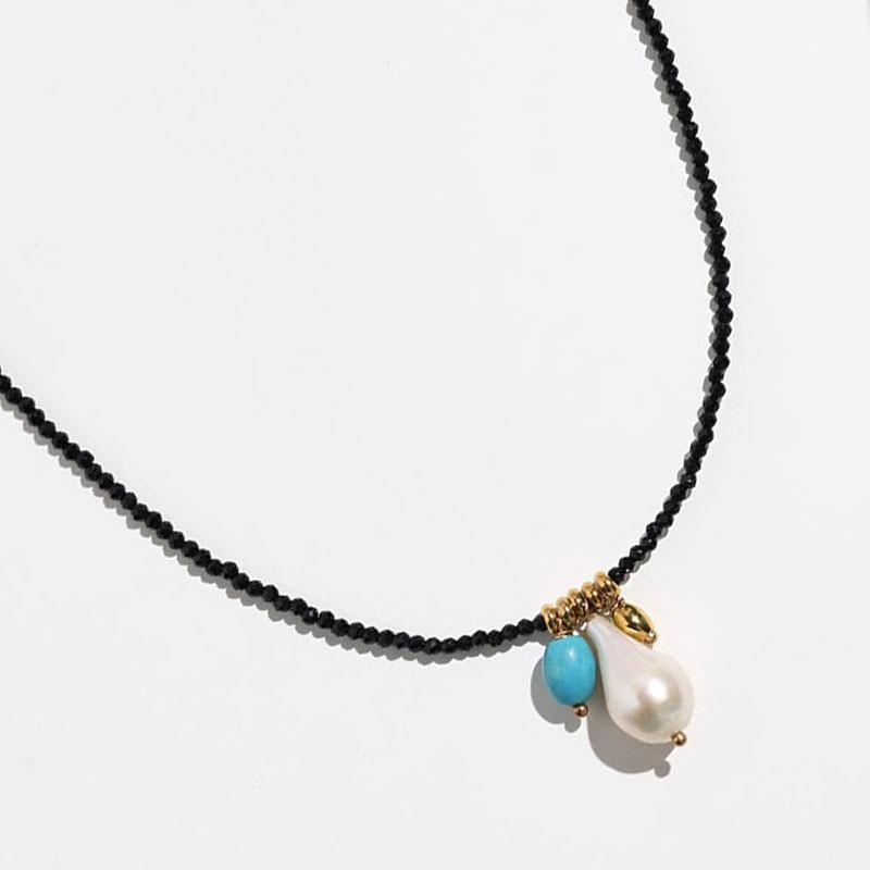 

Жемчужное ожерелье в стиле барокко с синей бирюзой, нишевая индивидуальность, универсальная цепочка на ключицу из бисера ручной работы