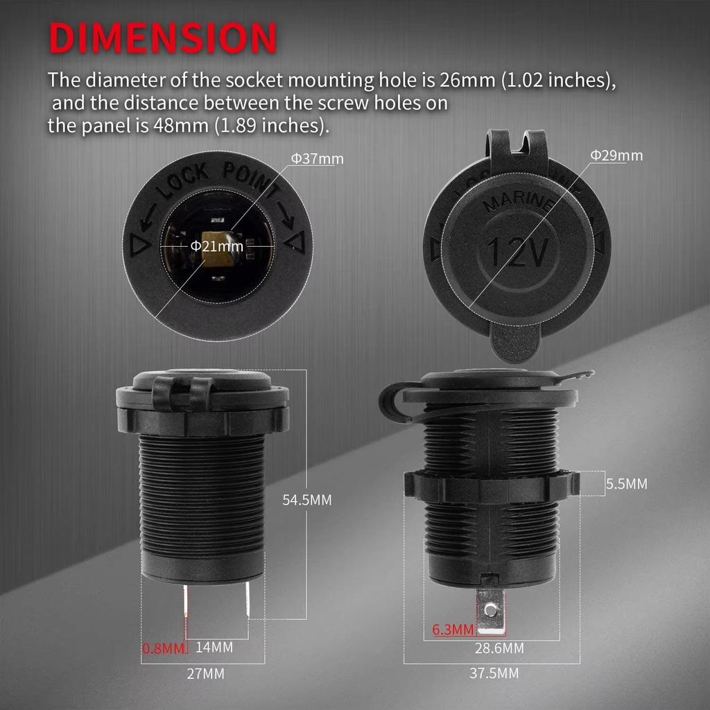Gniazdo samochodowe 12V żeńskie 12 woltowe gniazdo zasilania zamienne z panelem wodoodporna wtyczka do łodzi morskich ATV RV