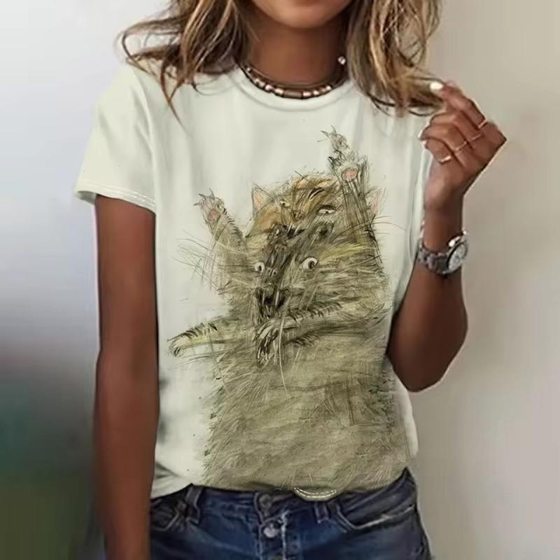 

Женская мода, новая винтажная футболка с принтом в виде сетки, с коротким рукавом, с V-образным вырезом, базовая футболка, летний топ XS-8XL/3D-печать 4XL