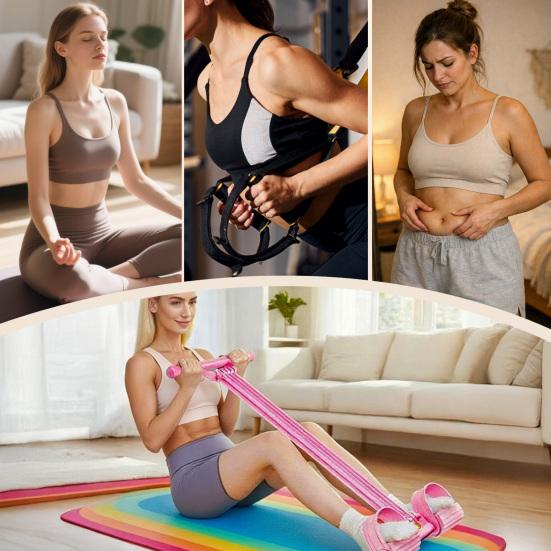 Pedal Resistance Band with Handle, 8-Tube Pedal Ankle Puller Exerciser, Multifunction Tension Rope for Arm, Leg, Waist And Shoulder Training