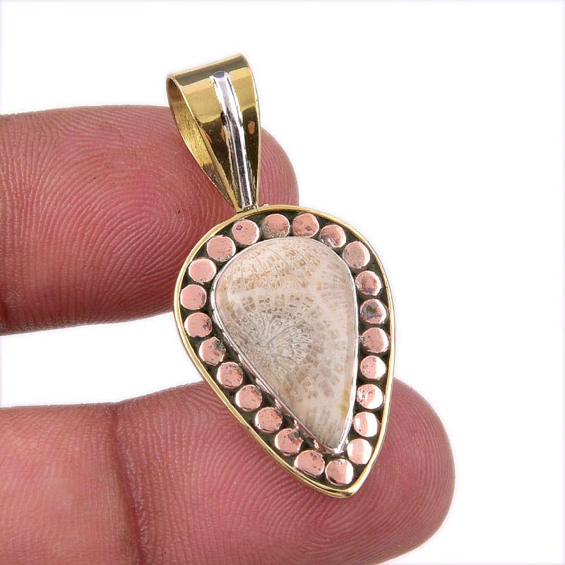 

Natural Fossil Coral 925 Solid Sterling Silver TwoTone Gift Pendant 1.25 K9Q85