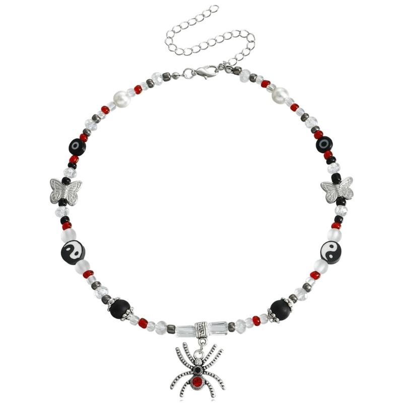 

Викторианское готическое ожерелье с бриллиантами и пауками с цепочкой-шармом, ручной работы, черно-белое ожерелье из бисера и кристаллов 1