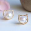 Cute cute pet cat natural freshwater pearl earrings 14K bag gold stud earrings silver needle niche design fashion earrings