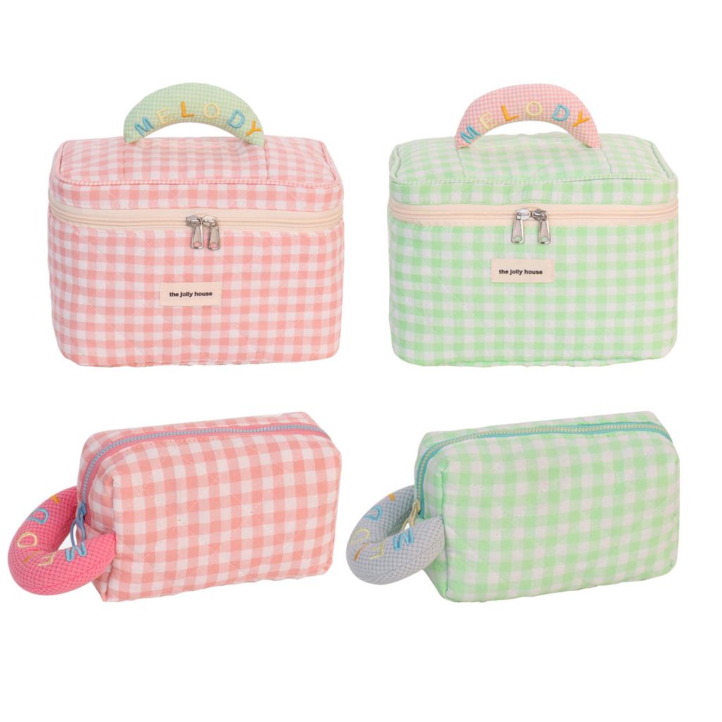 Small Fresh Plaid Cosmetic Bag, Large Capacity, High-end Multi-functional Toilet Bag, Bucket Bag, Cosmetic Storage Bag.