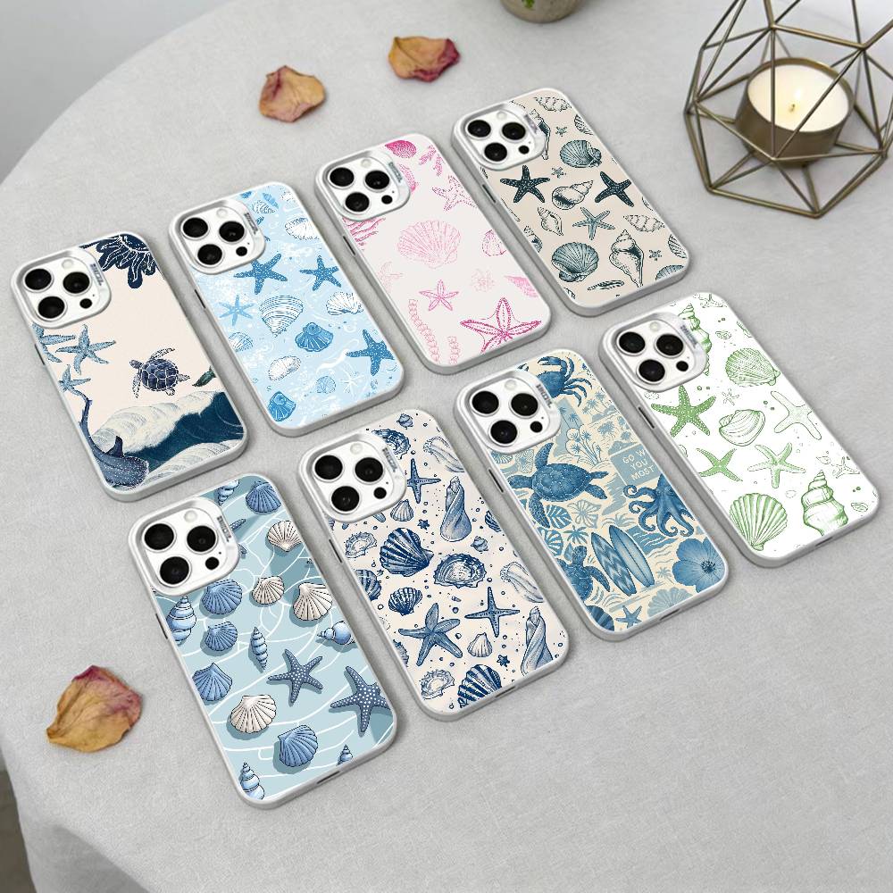 Colorful Marine Organism Phone Case For iPhone17, 16,15,14,13,12 Pro Max white Candy Matte Shockproof Cover