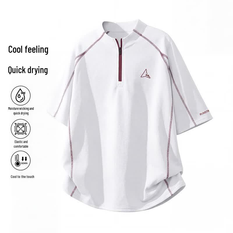 MEDE Men s Ice Silk Embroidered Half-Zip Sport T-Shirt XL