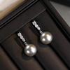 Real 925 Silver Zircon Pearl Stud Earrings For Women Classic Fine Jewelry Niche Light Accessories