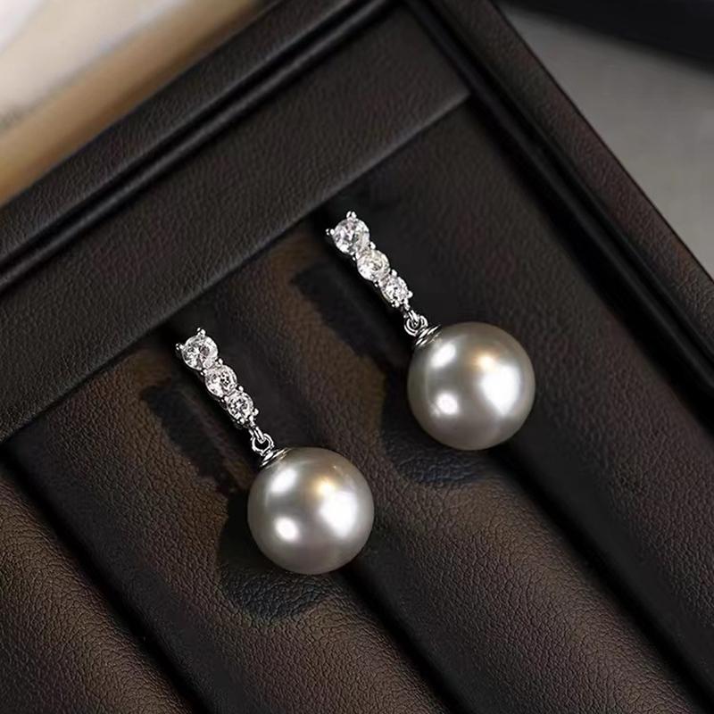 Real 925 Silver Zircon Pearl Stud Earrings For Women Classic Fine Jewelry Niche Light Accessories
