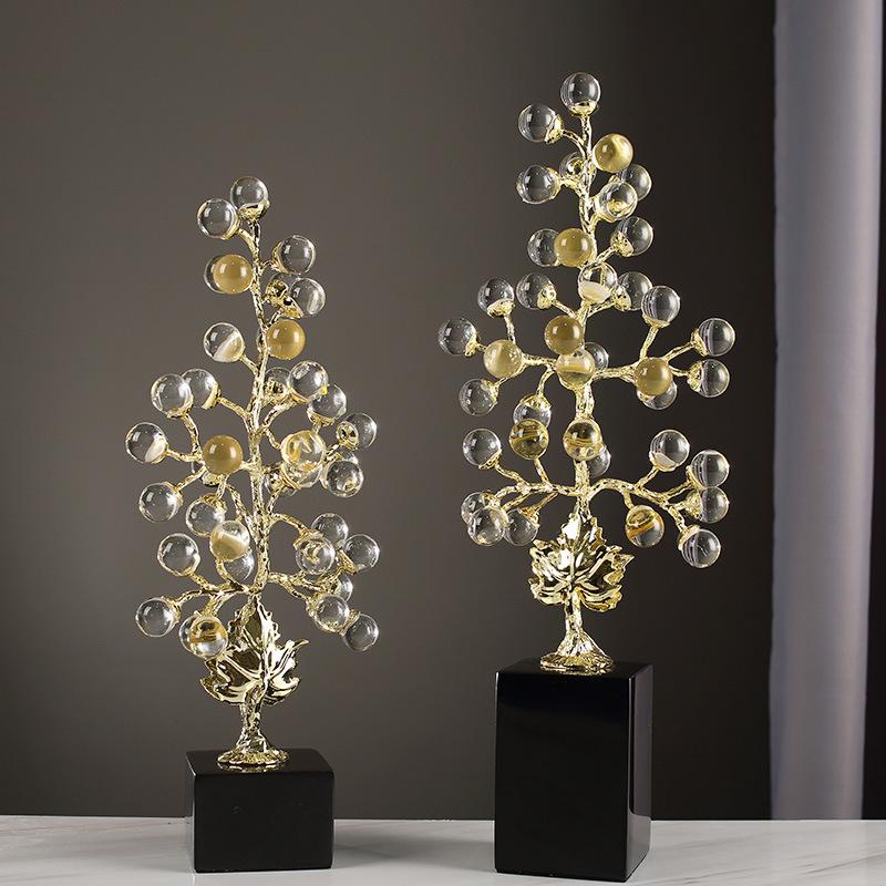 Crystal Sculpture Colored Grape Vine Metal Handicraft Artificial Plant Sculpture Metal Figurine Home Decoration Accessories