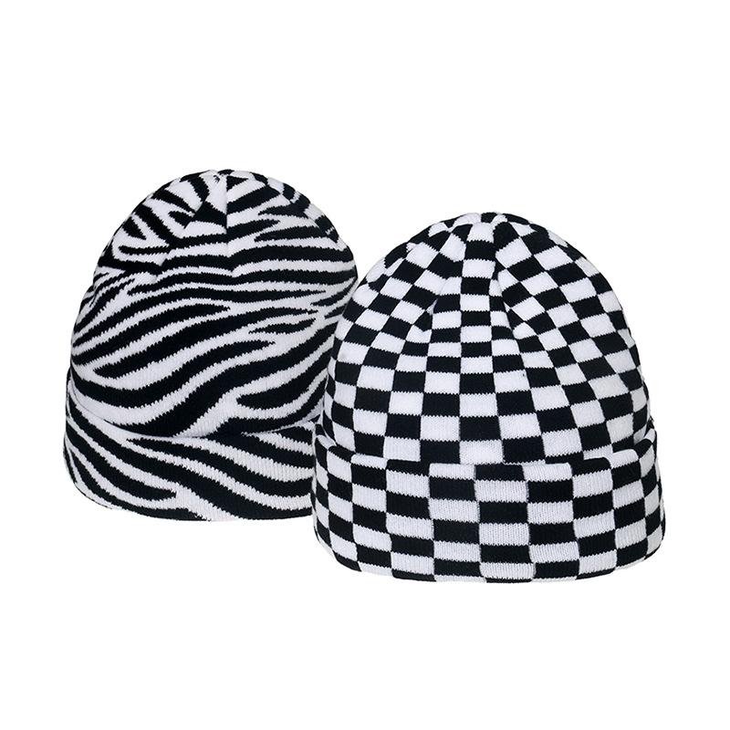 Autumn and Winter Thermal Hat Adult Cow Leopard Print Zebra Plaid Jacquard Knitted Hat Trendy Student Wool Hat Female 2025