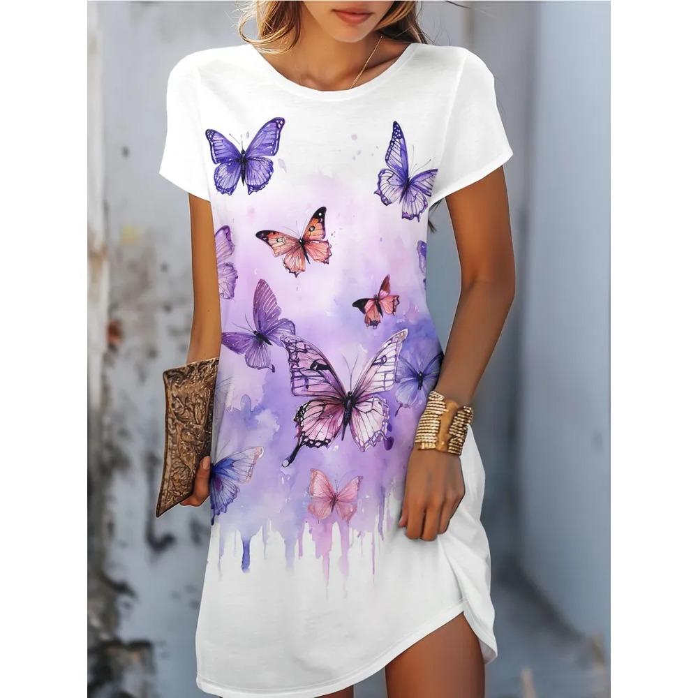 Cute Colorful Animals Dress Summer Casual Short Sleeve O-Neck 3D Print Comfortable Fashionable Ladies Oversized Dress