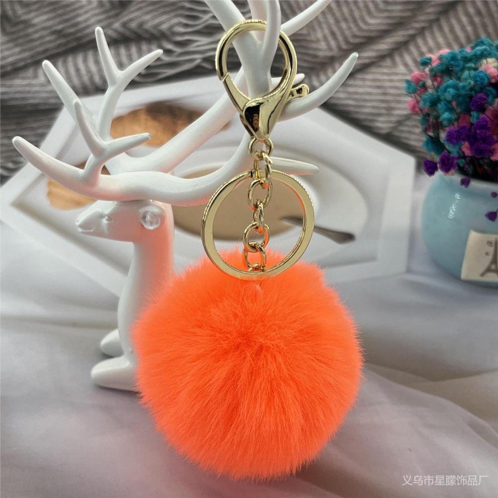 

Пухнастий кролячий хутряний брелок з м ячиком з помпонами та совою, брелок для ключів, автомобільний брелок, тримач, брелок, аксесуар для жіночої сумки 1pcs помаранчевий