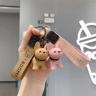Universal Cute Cartoon Dog Keychains Phone Wrist Strap Bag Pendant Fashion Punk French Bulldog Keychain Men's Car Key Chain