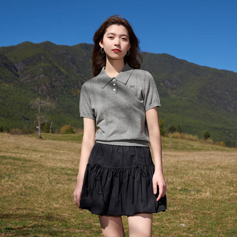 Sancai Women's Plus Size Polo Collar Twisted Knit Shirt