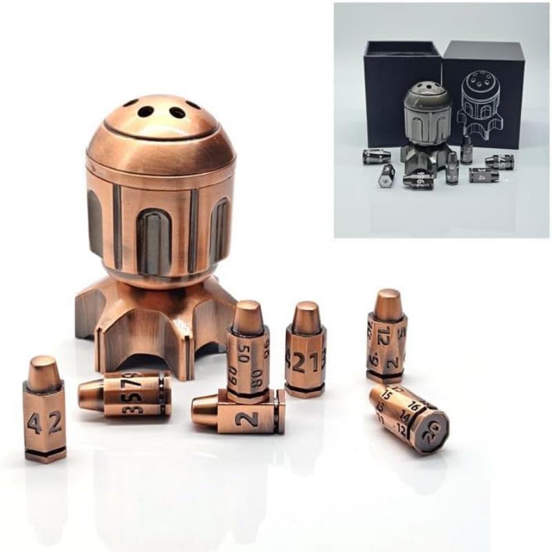 Набор из 7 металлических многогранных игральных костей с вращающимся револьверным — фото 7