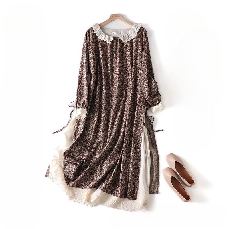 

Японское женское платье Mori с литературным принтом из хлопка и льна с длинными рукавами, свободный и универсальный вышитый кукольный воротник, длинная юбка-пуловер one size красный