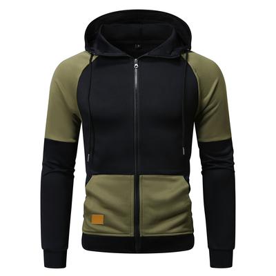 New Autumn and Winter Men's Hooded Color-blocked Sweatshirts, Youth Sports Fashion Cardigans, Leather Sweatshirt Jackets