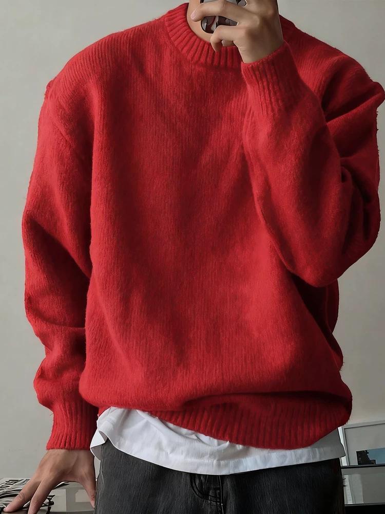 Herrtröja med huva, smal passform, garnfärgad, stickad: Europeisk Stil, Amerikansk Liten Krage, Långa Ärmar, Mjuk & Andningsbar Modalull.