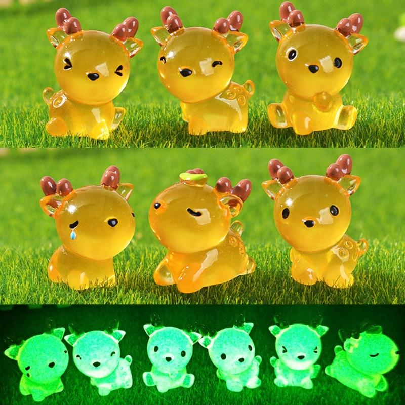 6Pcs Detailed Glowing In Dark Resins Deer Statue Handmade Decorative Figurine For Home Office Desk Bookshelves Decors