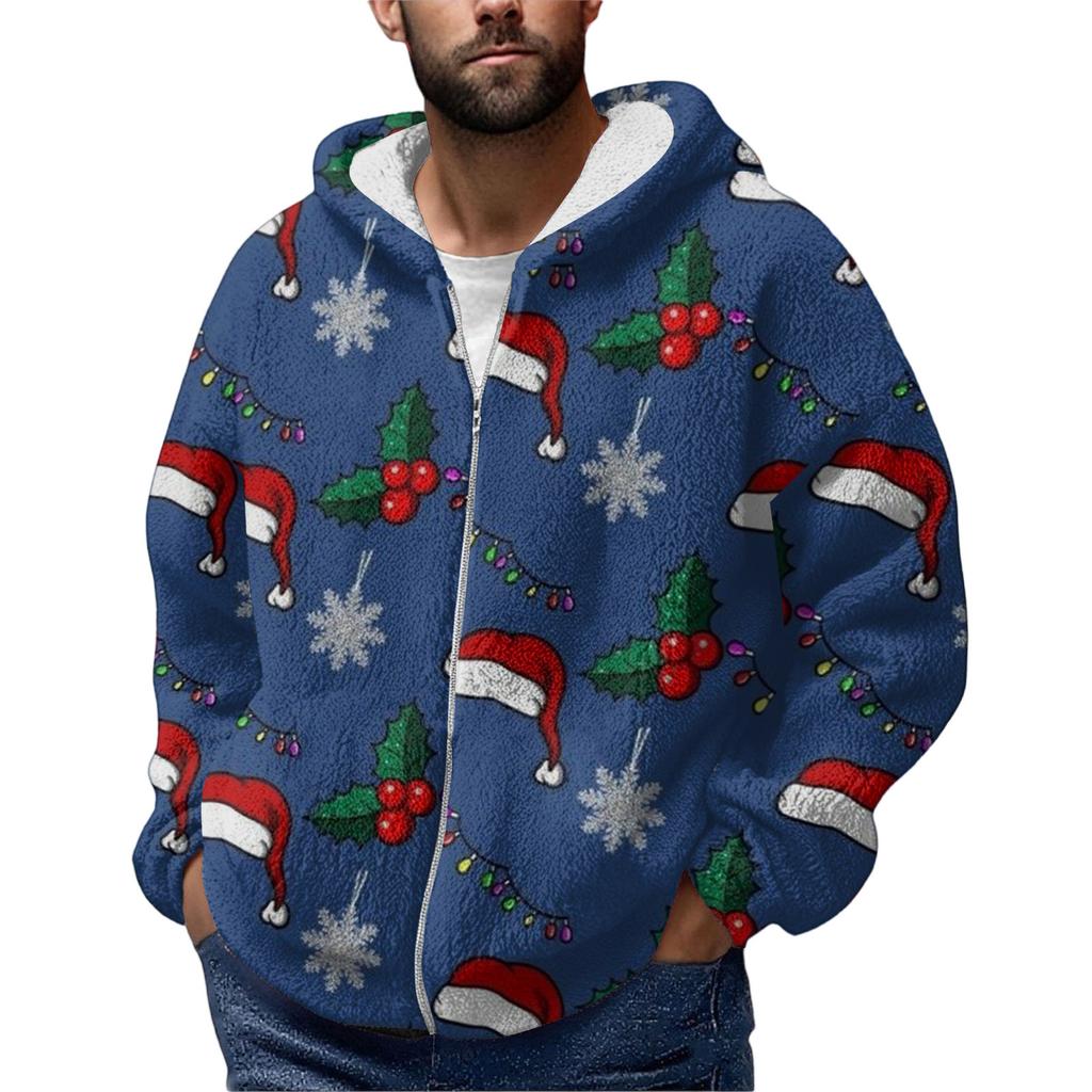 Men'S Winter Zipper Hooded Fleece Sweatshirt With Patch Pocket Casual Jacket