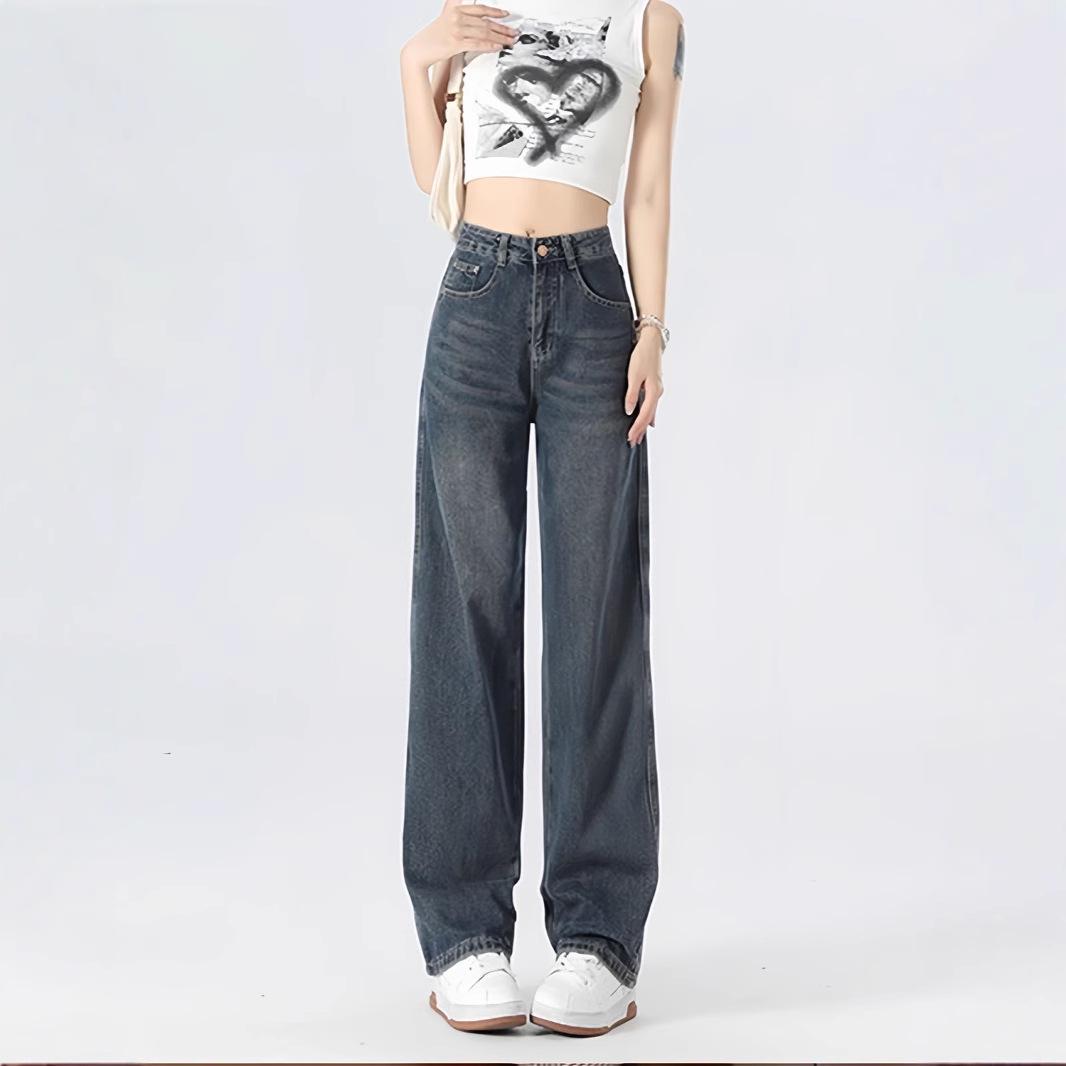 

2024 Autumn Women s High Waist Wide Leg Jeans, Small Sizes, Floor-Length S