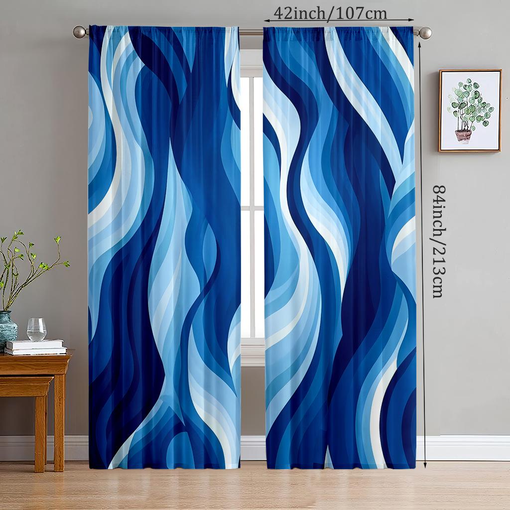 2pcs- Sky Blue Corrugated Polyester Curtains, Pole Bag Curtains, Bathroom, Bedroom, Living Room, Home Room Decoration