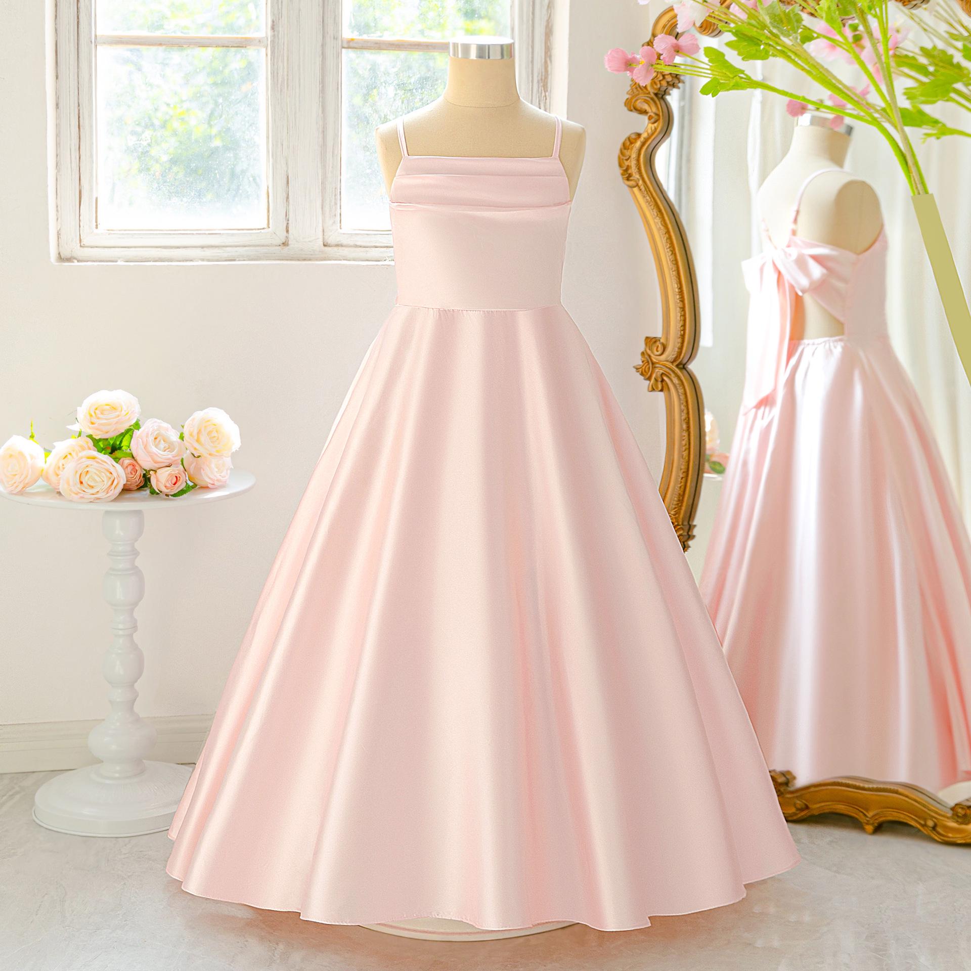 Французское Атласное Девочковое Формальное Платье с Асимметричными Бретелями-Спагетти - Элегантное Пышное Вечернее Платье Принцессы 170cm/12Y