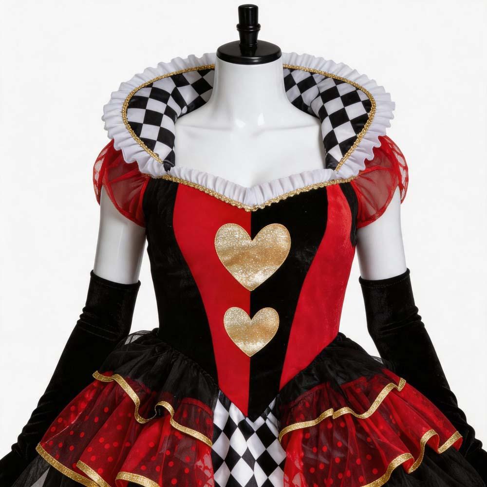 Herzkönigin Kostüm für Damen Alice im Wunderland Rotes Herz Königin Kleid Halloween Cosplay Outfit