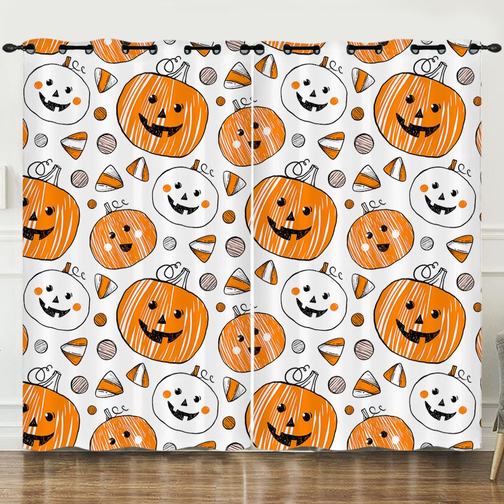Halloween Pumpkin Digital Printing Curtains Blackout Curtain Punching Modern Minimalist Style