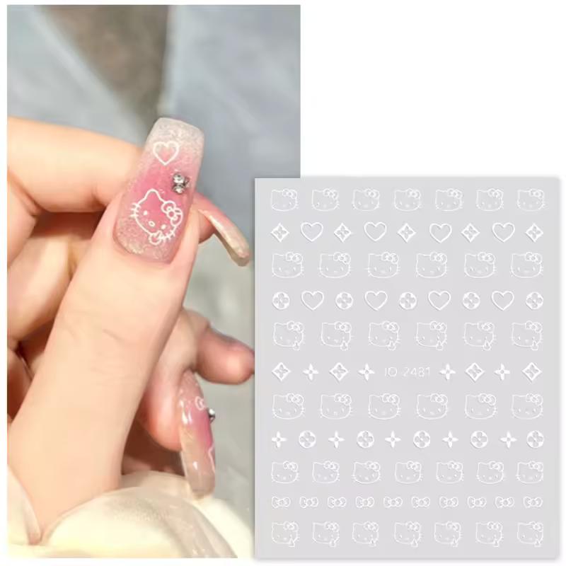 5 Stück Cartoon Kt Katze Nagelaufkleber für Frau Mädchen Kawaii Süße Nagelkunst Dekoration Aufkleber Mode Niedliche Abziehbilder Weihnachtsgeschenke